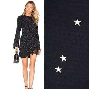 Rebecca Vallance Dress Bella Mini Wrap Long Sleeve in Star Print Black